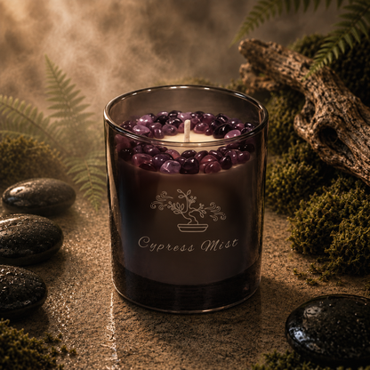 Cypress Mist Handcrafted Crystal-Infused Coconut Soy Wax Scented Candle, 10oz