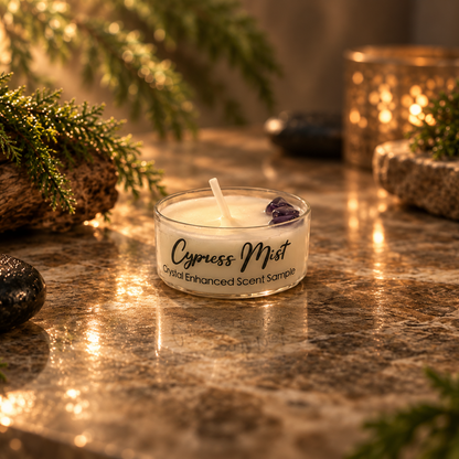 Cypress Mist, Premium Coconut-Soy Wax Tea Light Crystal Candle, 1oz