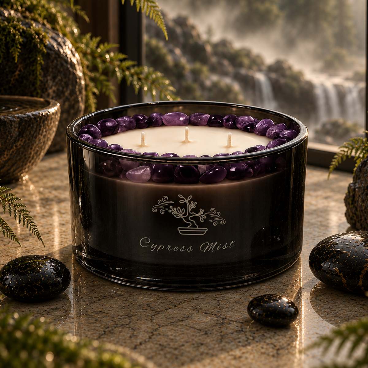 Cypress Mist Handcrafted Crystal-Infused Coconut Soy 3-Wick Scented Candle, 16oz