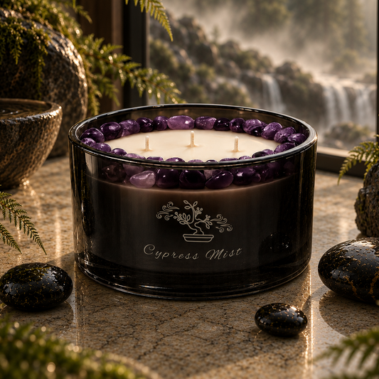 Cypress Mist Handcrafted Crystal-Infused Coconut Soy 3-Wick Scented Candle, 16oz