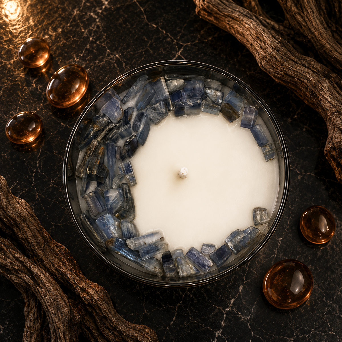 Throat Chakra Crystal Candle, 10oz