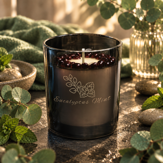 Cool Eucalyptus Mint Handcrafted Crystal-Infused Coconut Soy Wax Scented Candle, 10oz