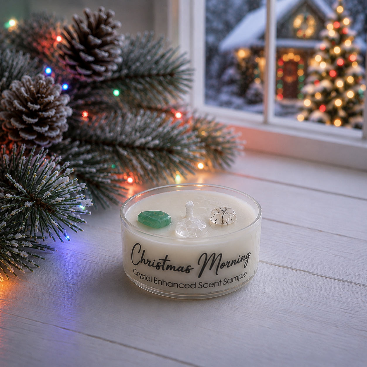 Christmas Morning, Premium Coconut-Soy Wax Tea Light Crystal Candle, 1oz