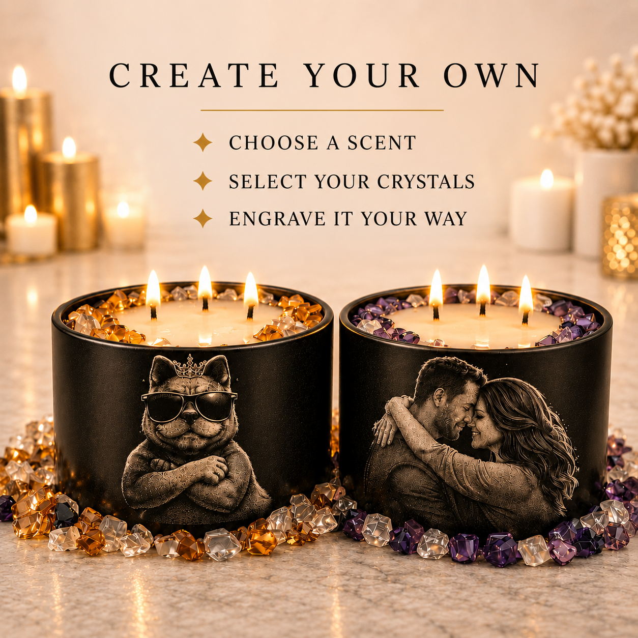 Custom Engraved 3-Wick Crystal Candle, 16oz