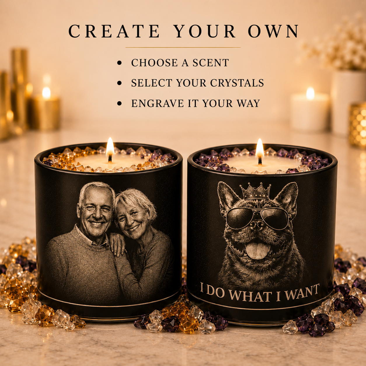 Custom Engraved Crystal Candle, 10oz