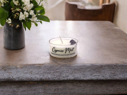 Cypress Mist, Premium Coconut-Soy Wax Tea Light Crystal Candle, 1oz