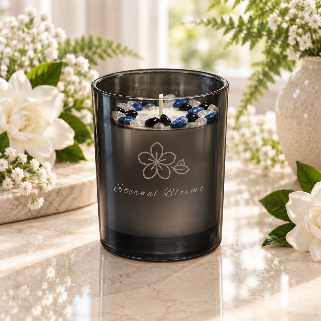Eternal Blooms Handcrafted Crystal-Infused Coconut Soy Wax Scented Candle, 10oz