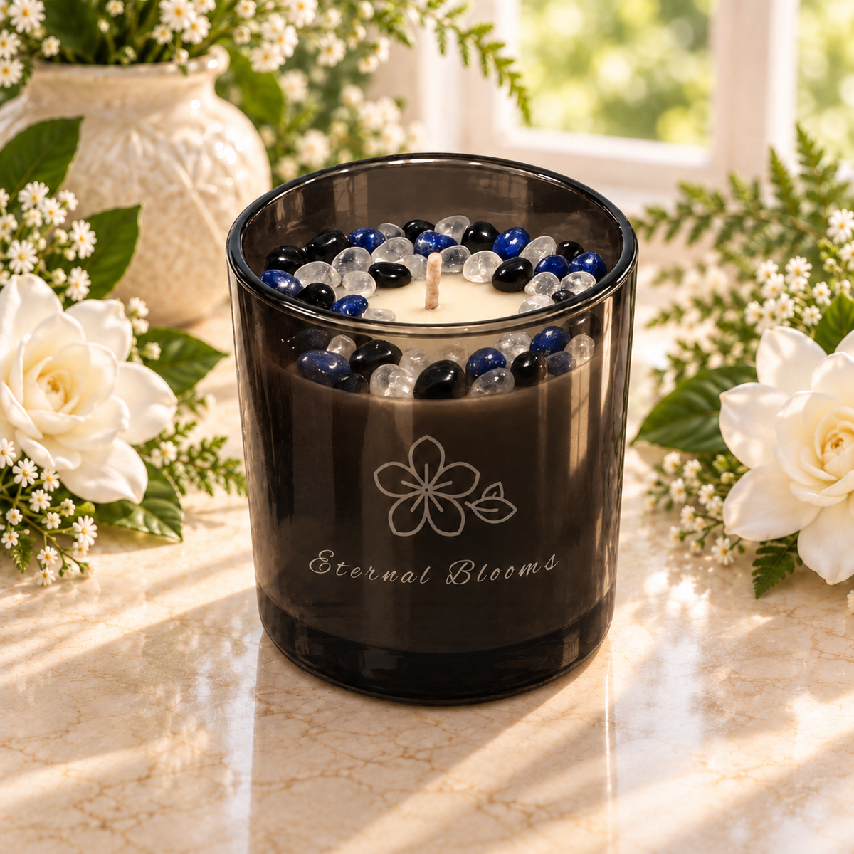 Eternal Blooms Handcrafted Crystal-Infused Coconut Soy Wax Scented Candle, 10oz