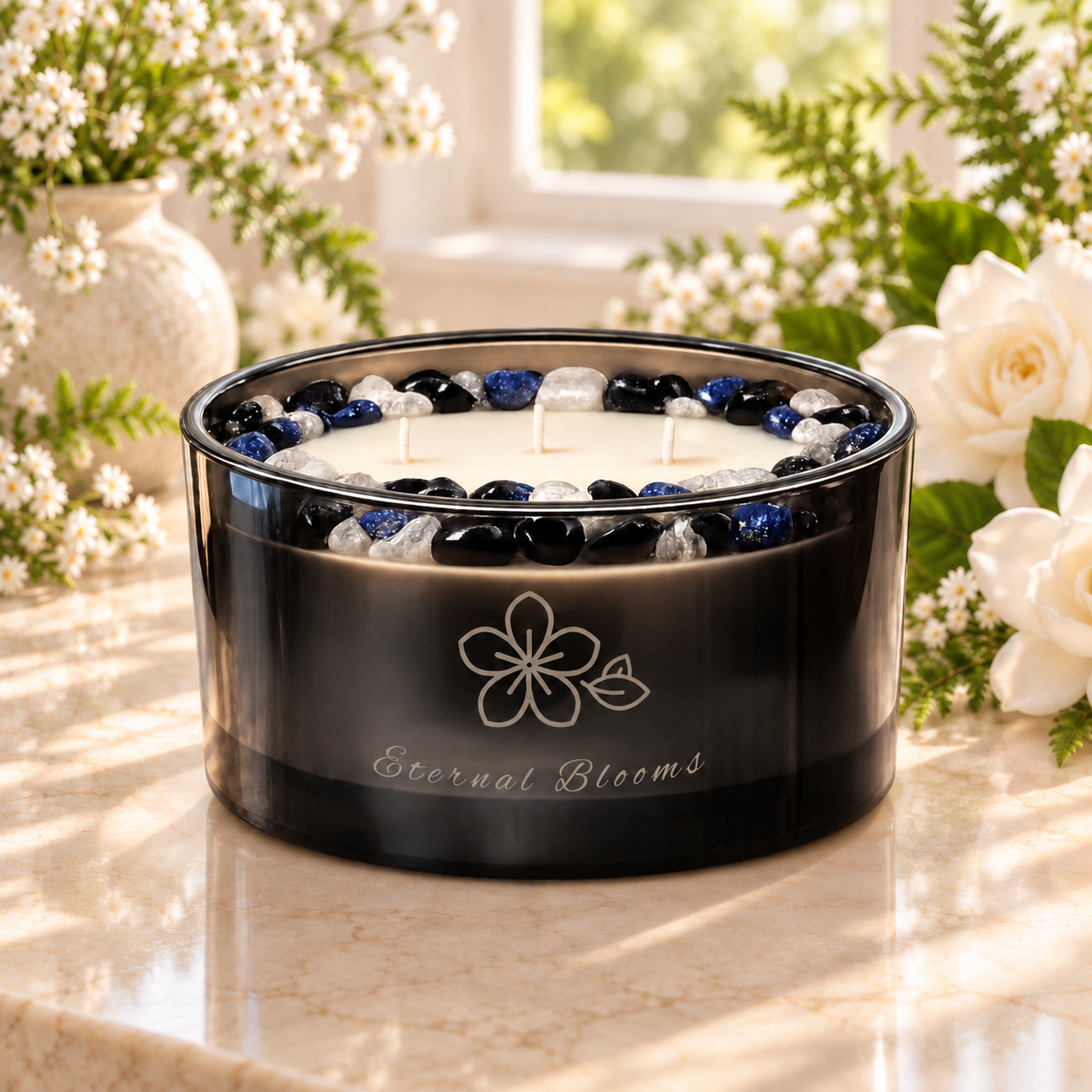 Eternal Blooms Handcrafted Crystal-Infused Coconut Soy 3-Wick Scented Candle, 16oz