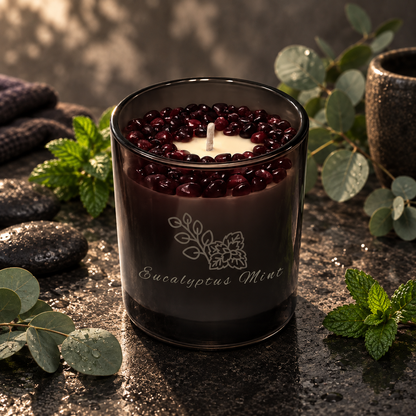 Cool Eucalyptus Mint Handcrafted Crystal-Infused Coconut Soy Wax Scented Candle, 10oz