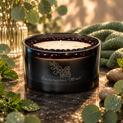 Cool Eucalyptus Mint Handcrafted Crystal-Infused Coconut Soy 3-Wick Scented Candle, 16oz