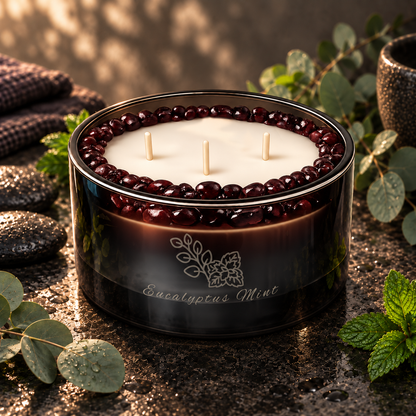 Cool Eucalyptus Mint Handcrafted Crystal-Infused Coconut Soy 3-Wick Scented Candle, 16oz