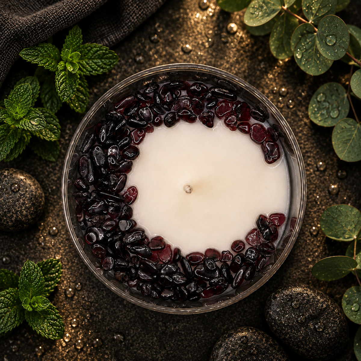 Cool Eucalyptus Mint Handcrafted Crystal-Infused Coconut Soy Wax Scented Candle, 10oz