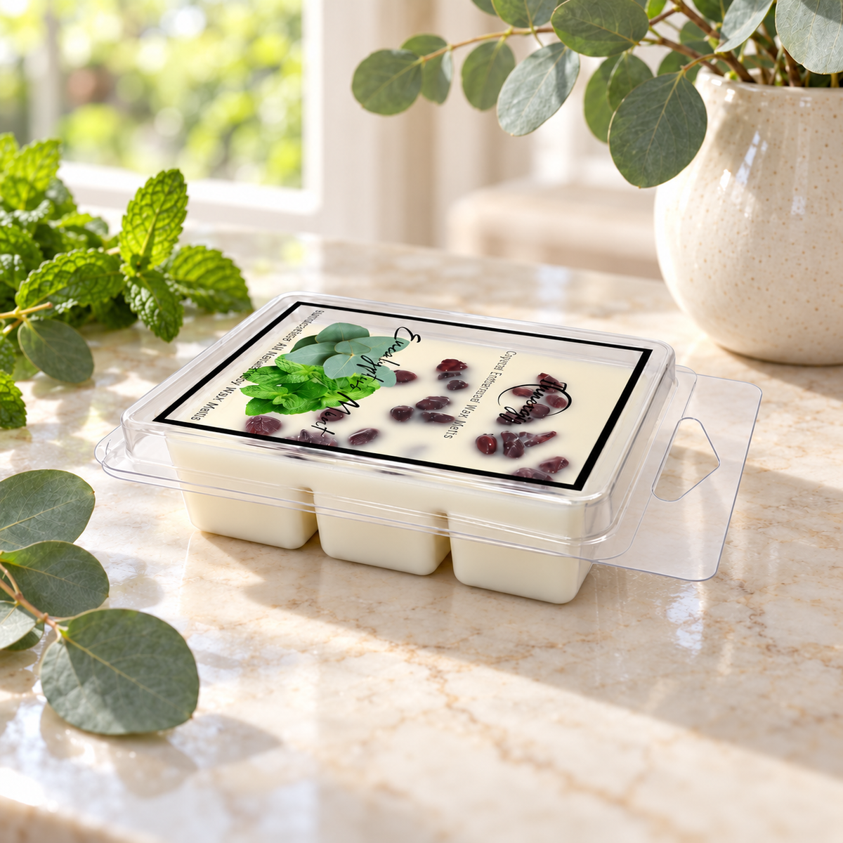 Cool Eucalyptus Mint Crystal-Enhanced Premium Coconut-Soy Wax Melts