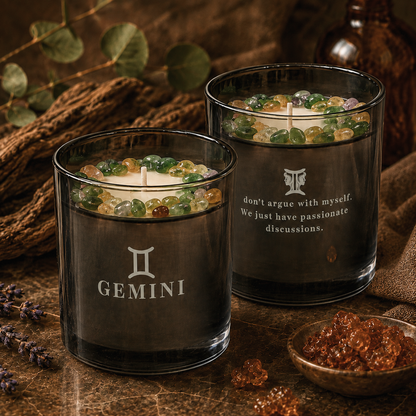 Gemini Zodiac Crystal Candle, 10oz