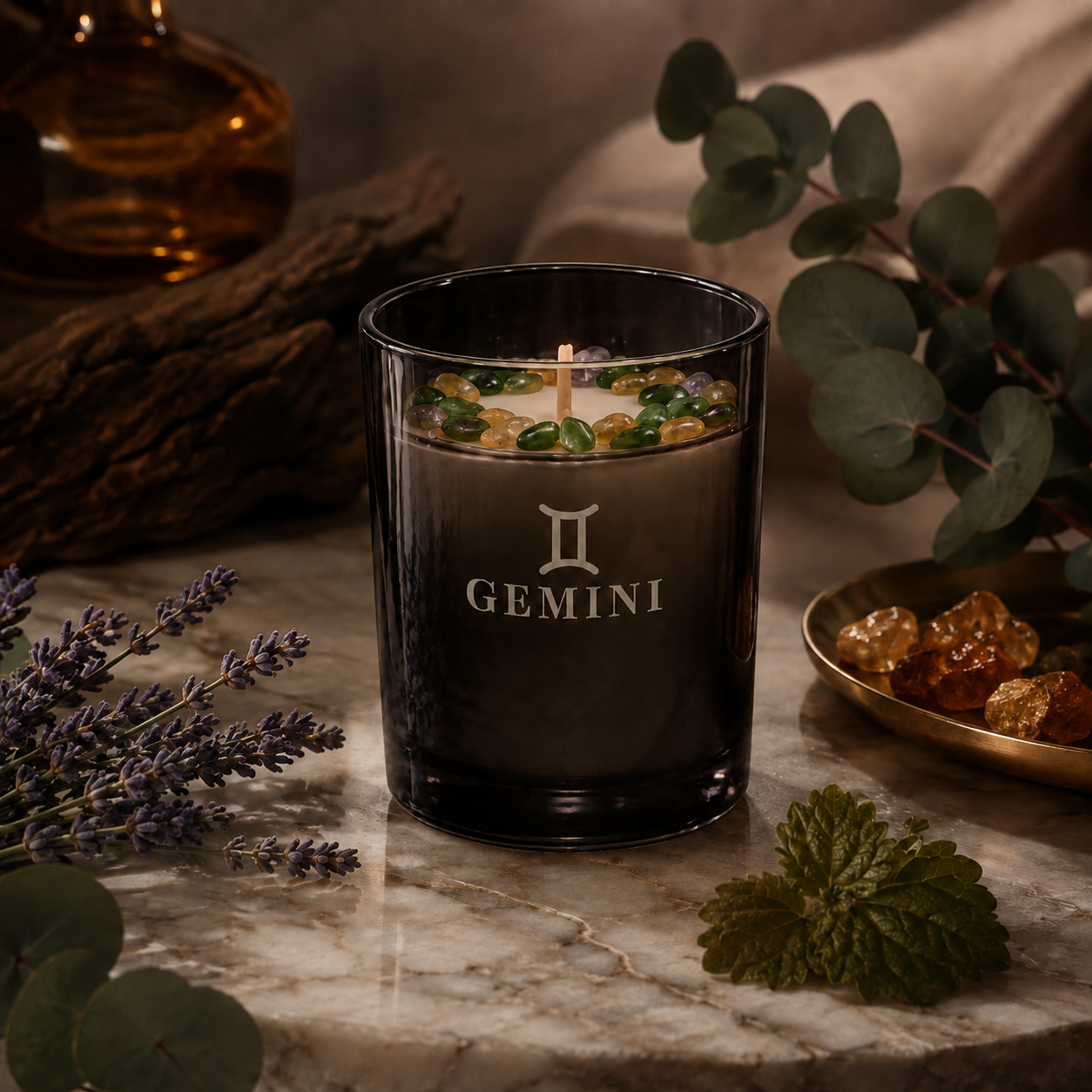 Gemini Zodiac Crystal Candle, 10oz