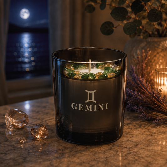 Gemini Zodiac Crystal Candle, 10oz