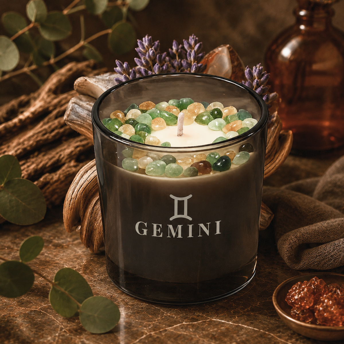 Gemini Zodiac Crystal Candle, 10oz