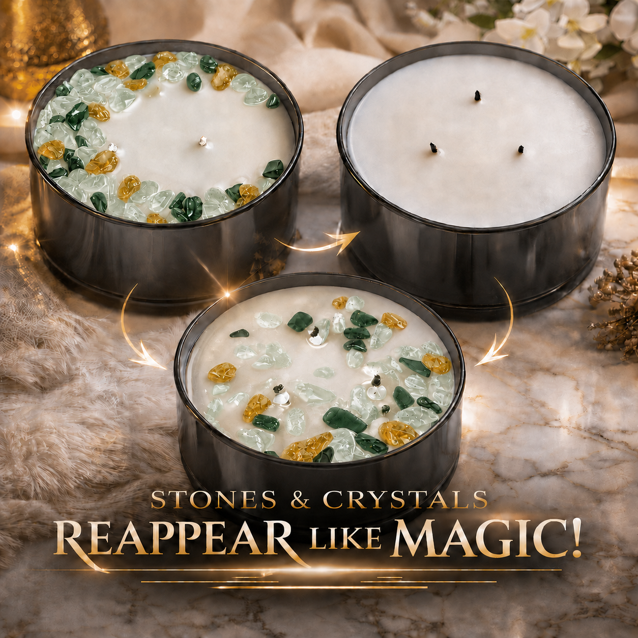Midnight Tides Handcrafted Crystal-Infused Coconut Soy 3-Wick Scented Candle, 16oz