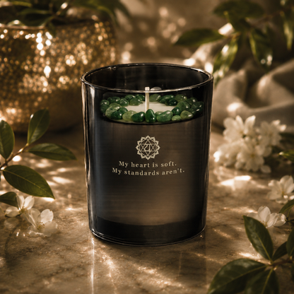 Heart Chakra Handcrafted Crystal-Infused Coconut Soy Wax Scented Candle, 10oz