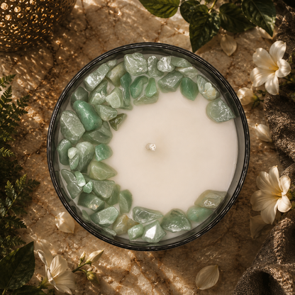 Heart Chakra Handcrafted Crystal-Infused Coconut Soy Wax Scented Candle, 10oz