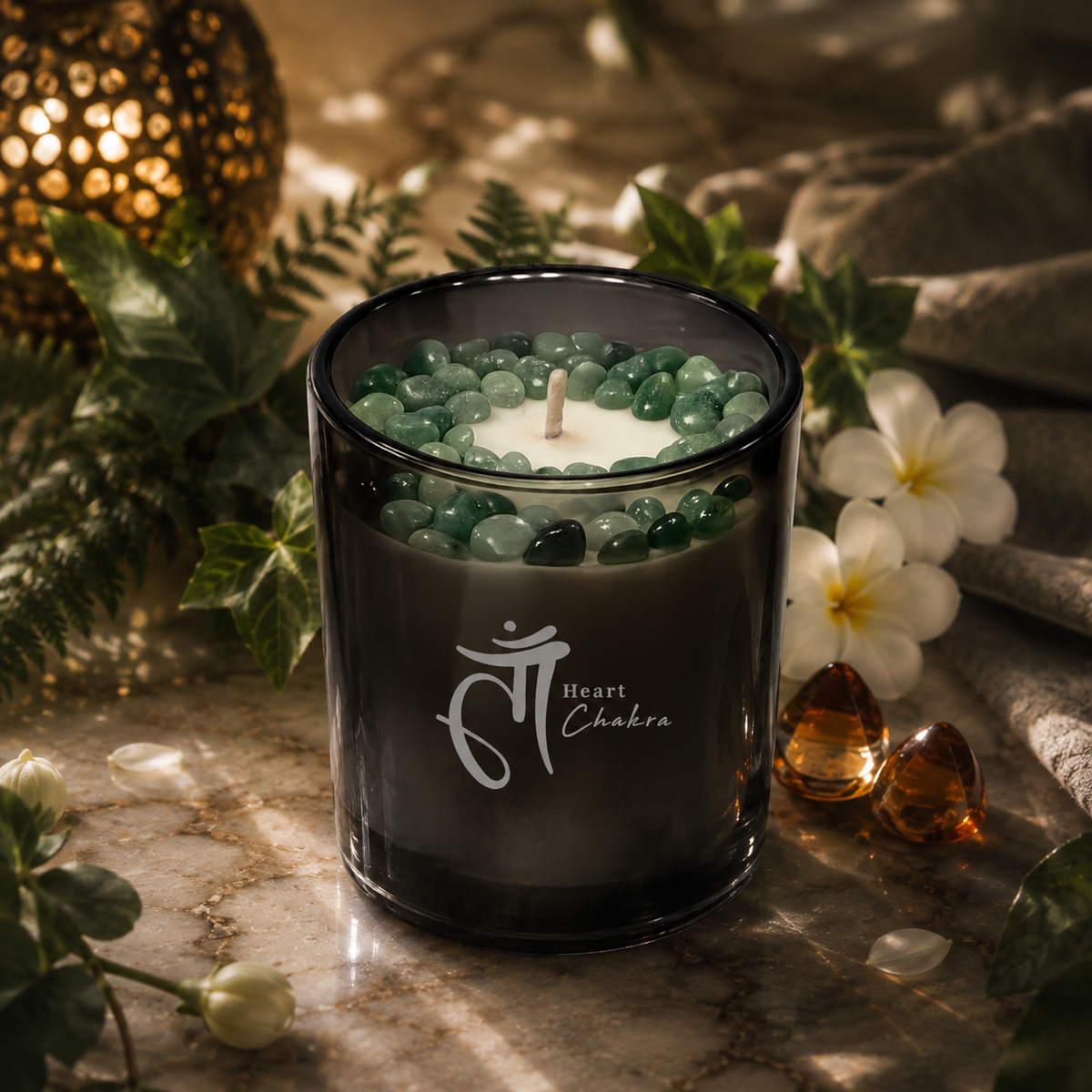 Heart Chakra Handcrafted Crystal-Infused Coconut Soy Wax Scented Candle, 10oz