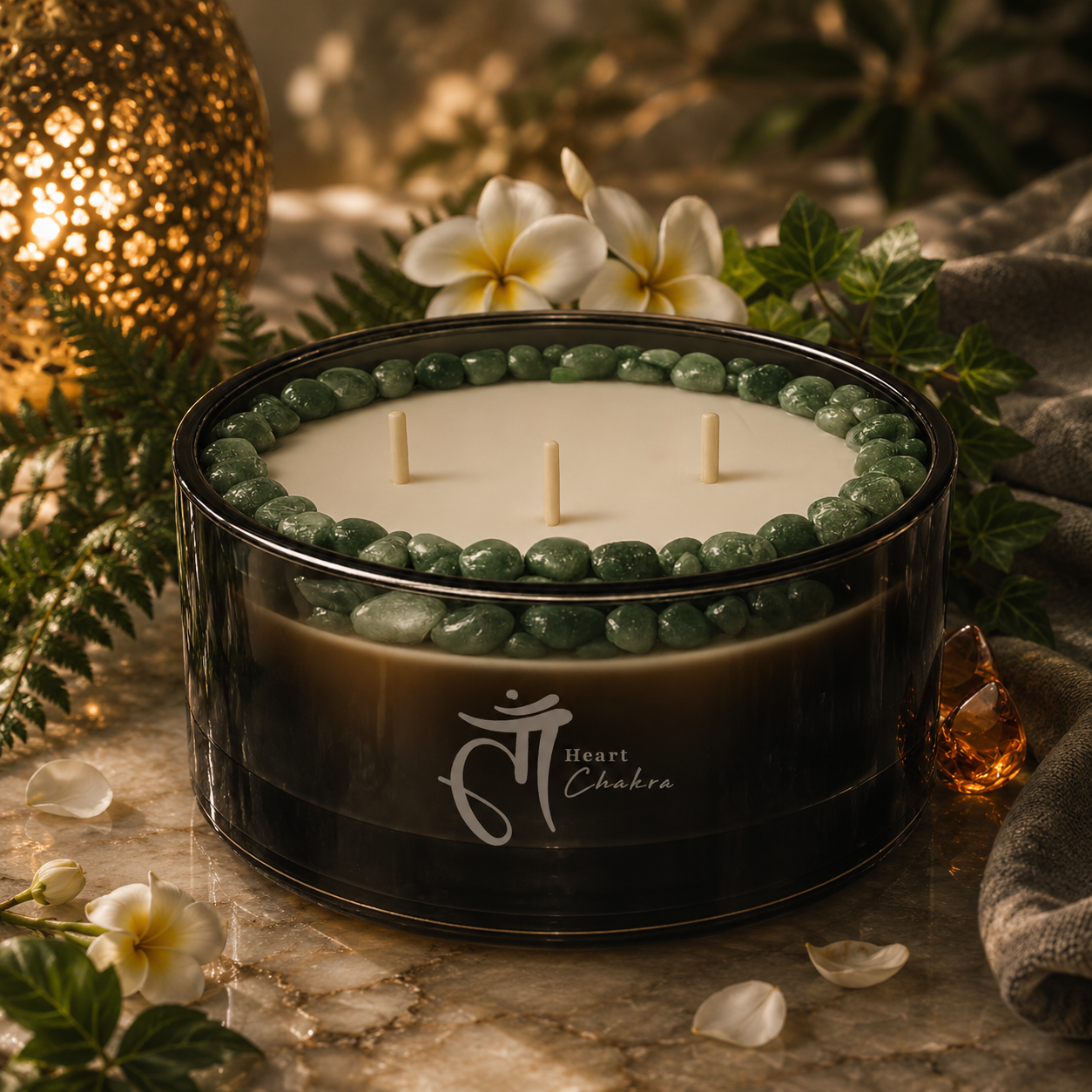 Heart Chakra 3-Wick Crystal Candle, 16 oz