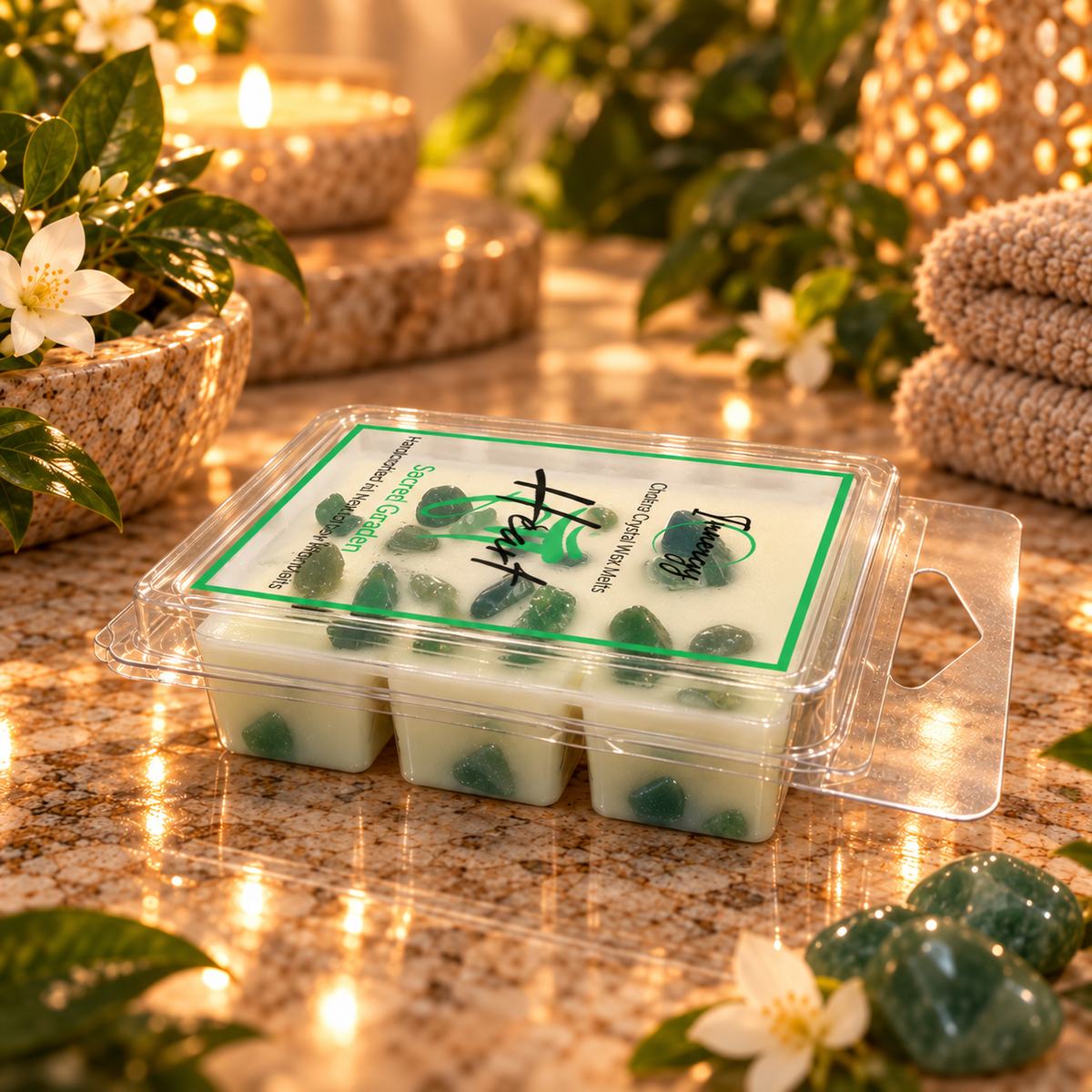 Heart Chakra Crystal-Enhanced Premium Coconut-Soy Wax Melts