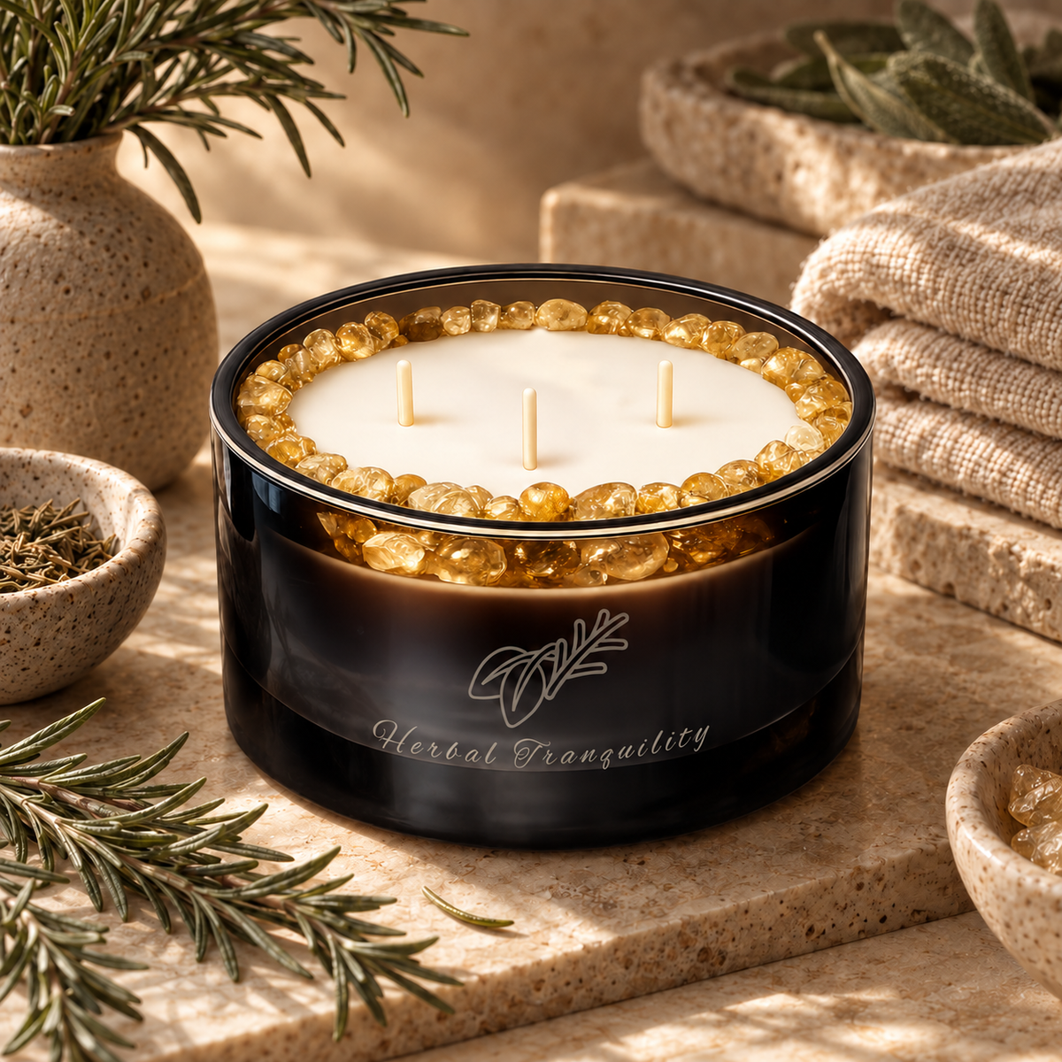 Herbal Tranquility Handcrafted Crystal-Infused Coconut Soy 3-Wick Scented Candle, 16oz