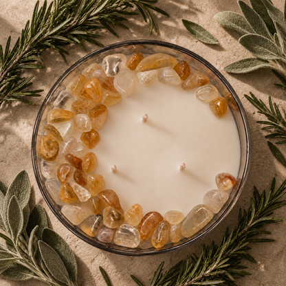 Herbal Tranquility Handcrafted Crystal-Infused Coconut Soy 3-Wick Scented Candle, 16oz