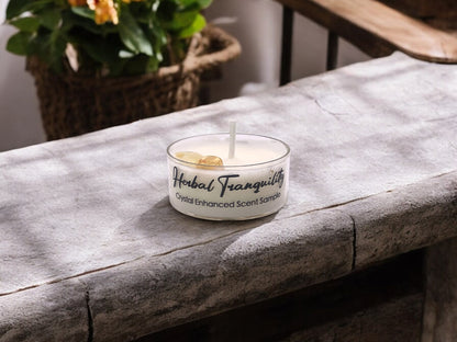 Herbal Tranquility, Premium Coconut-Soy Wax Tea Light Crystal Candle, 1oz