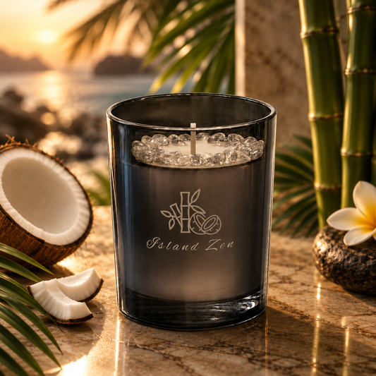 Island Zen Handcrafted Crystal-Infused Coconut Soy Wax Scented Candle, 10oz