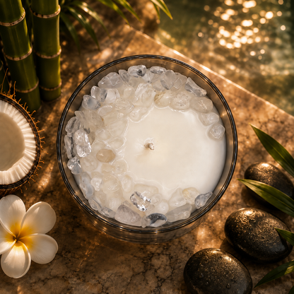 Island Zen Handcrafted Crystal-Infused Coconut Soy Wax Scented Candle, 10oz