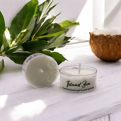 Island Zen, Premium Coconut-Soy Wax Tea Light Crystal Candle, 1oz