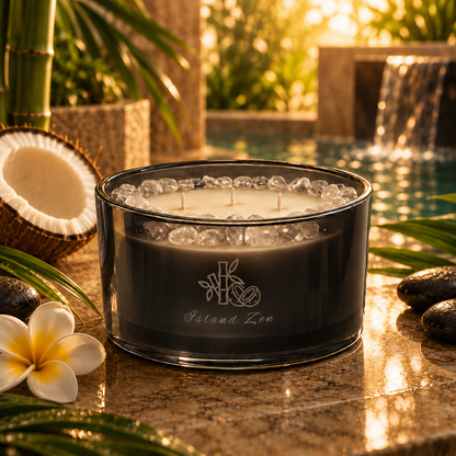 Island Zen Handcrafted Crystal-Infused Coconut Soy 3-Wick Scented Candle, 16oz