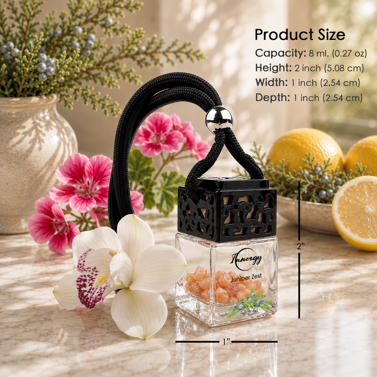 Juniper Zest Crystal-Enhanced Oil Diffuser, Car Air Freshener, 8ml