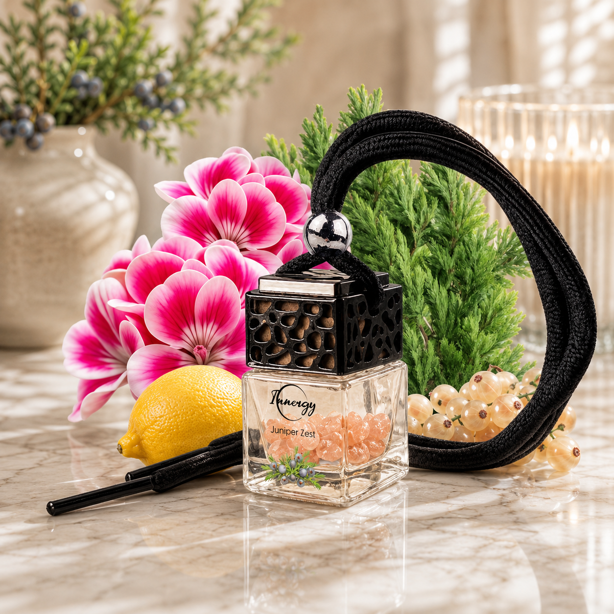 Juniper Zest Crystal-Enhanced Oil Diffuser, Car Air Freshener, 8ml