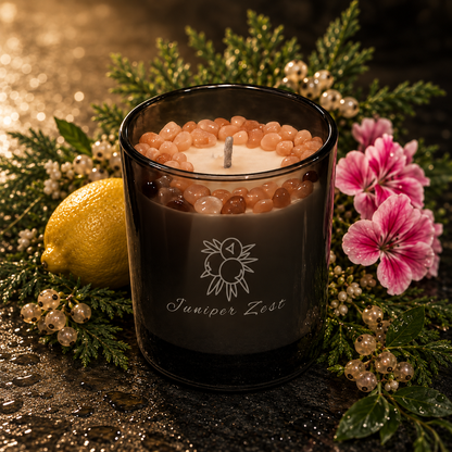 Juniper Zest Handcrafted Crystal-Infused Coconut Soy Wax Scented Candle, 10oz