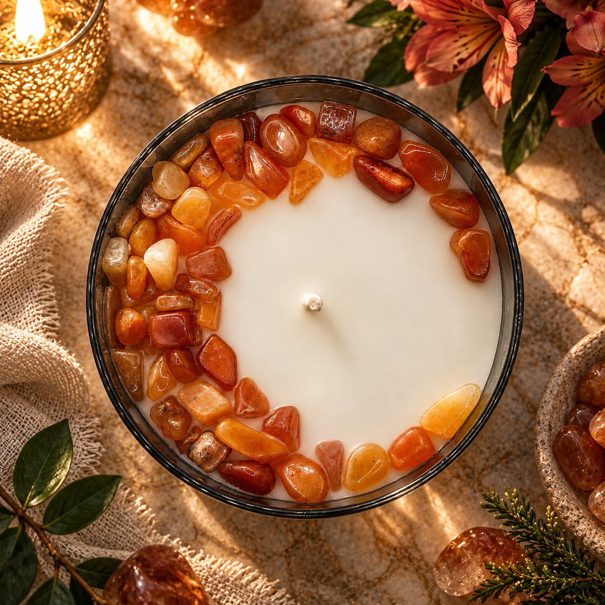 Juniper Zest Handcrafted Crystal-Infused Coconut Soy Wax Scented Candle, 10oz