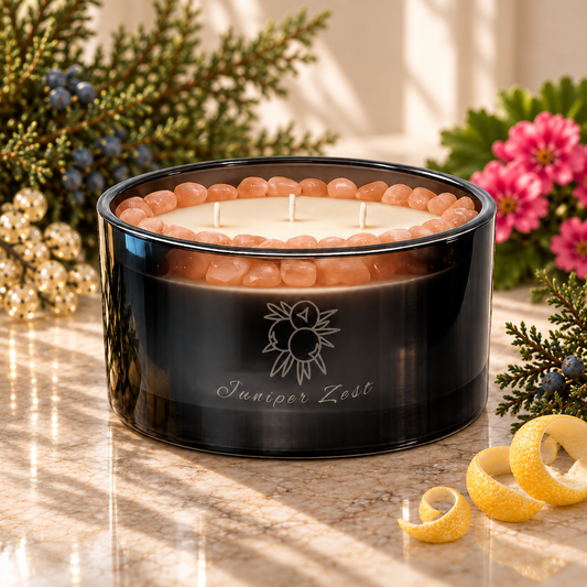Juniper Zest Handcrafted Crystal-Infused Coconut Soy 3-Wick Scented Candle, 16oz
