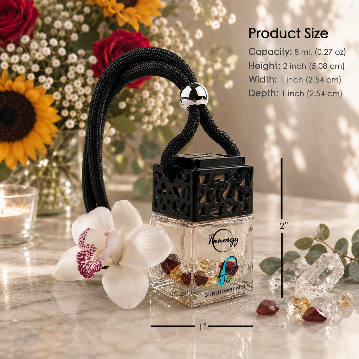Leo Zodiac Crystal-Enhanced Oil Diffuser, Car Air Freshener in Sunshower Mist Scent, 8ml