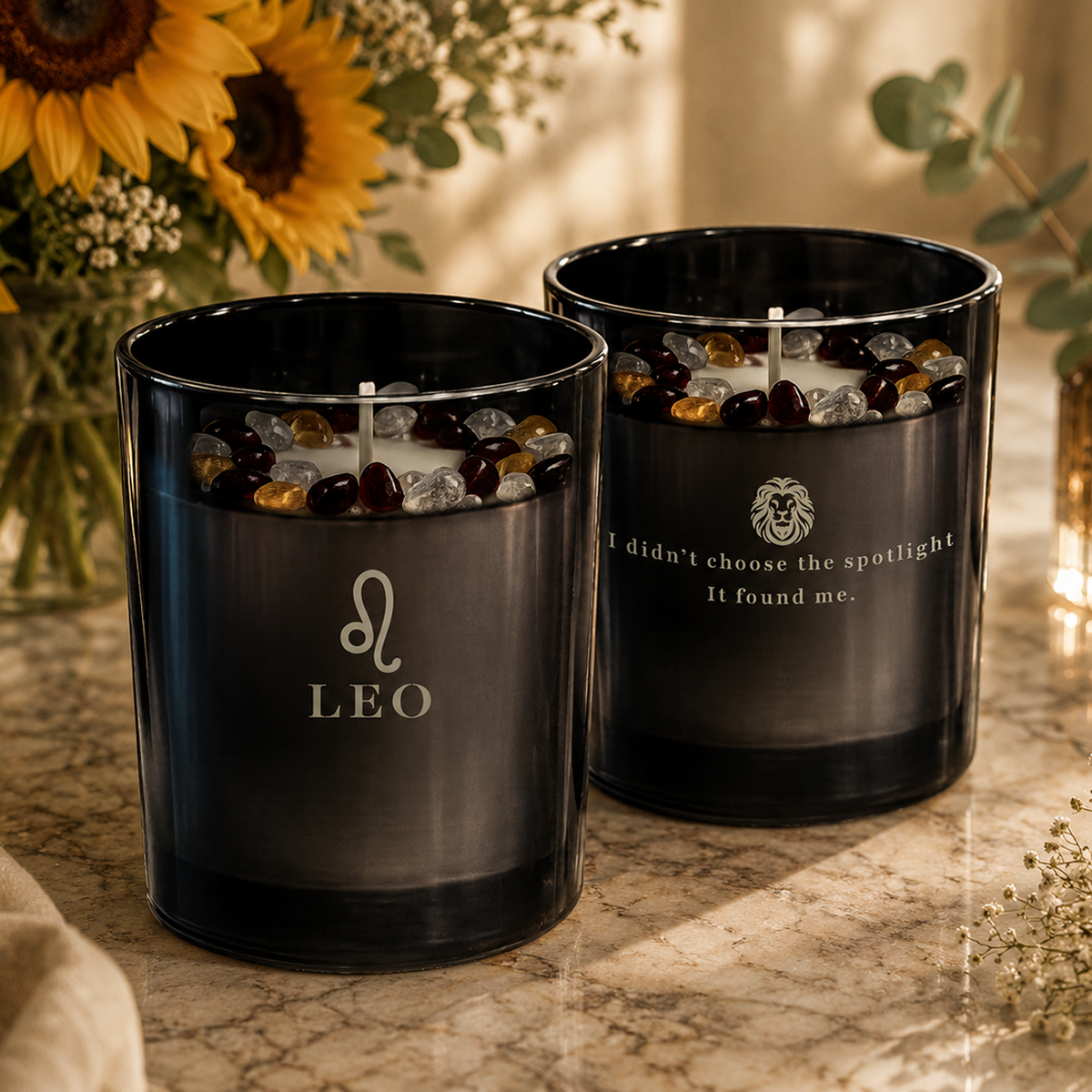 Leo Zodiac Handcrafted Crystal-Infused Coconut Soy Wax Scented Candle, 10oz