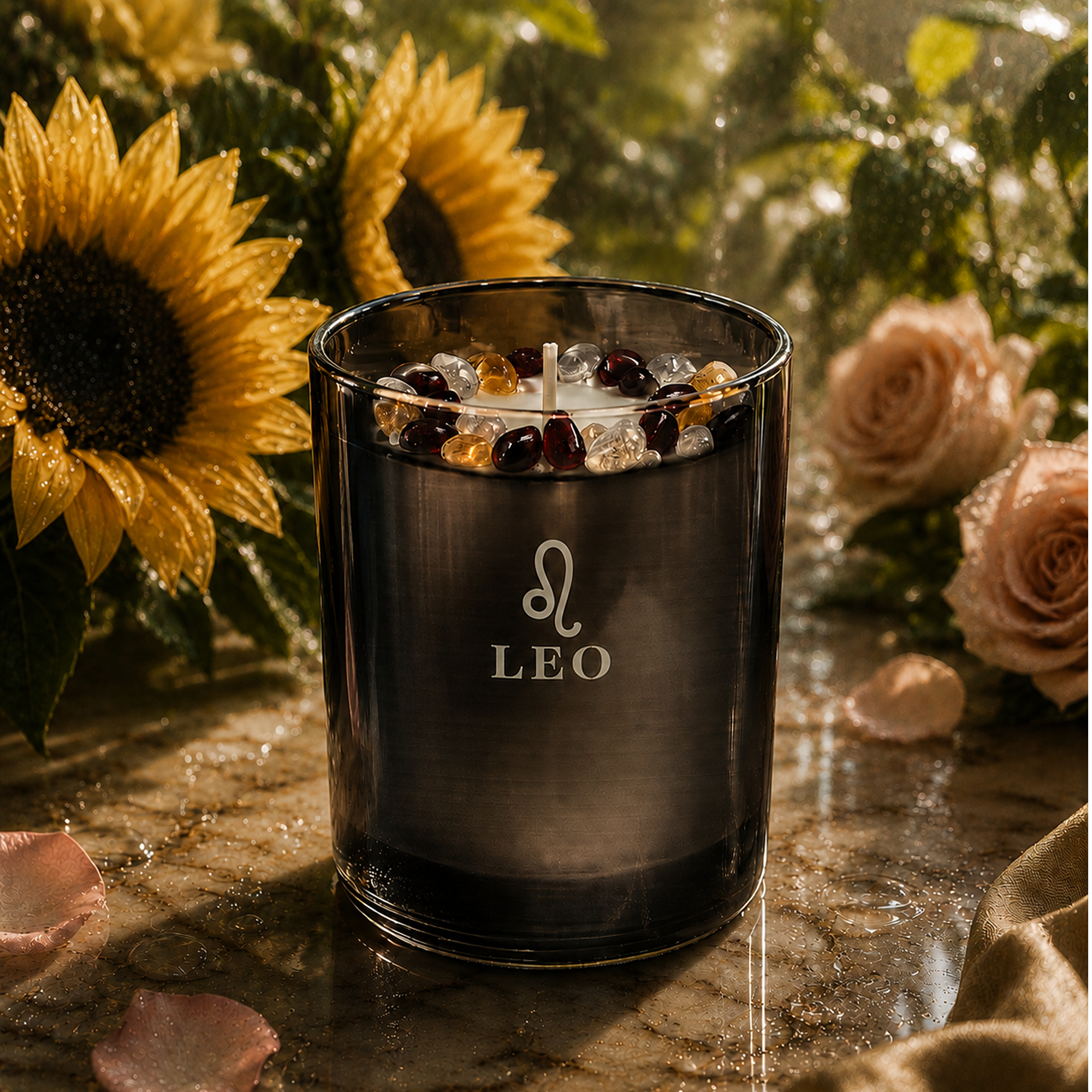 Leo Zodiac Crystal Candle, 10oz