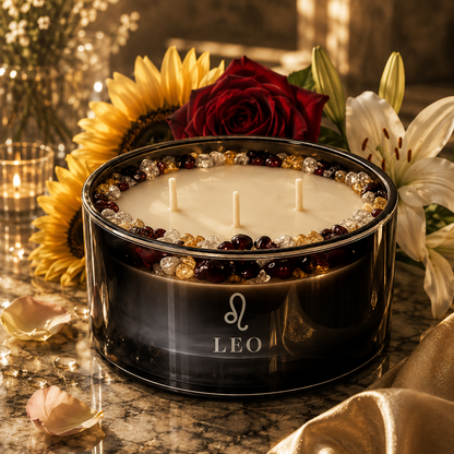 Leo Zodiac Handcrafted Crystal-Infused Coconut Soy 3-Wick Scented Candle, 16oz
