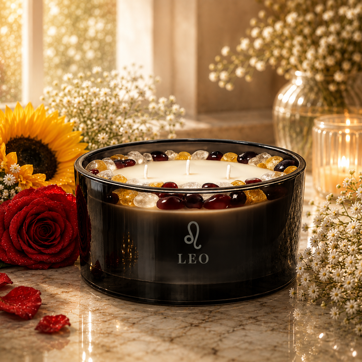 Leo Zodiac 3-Wick Crystal Candle, 16oz