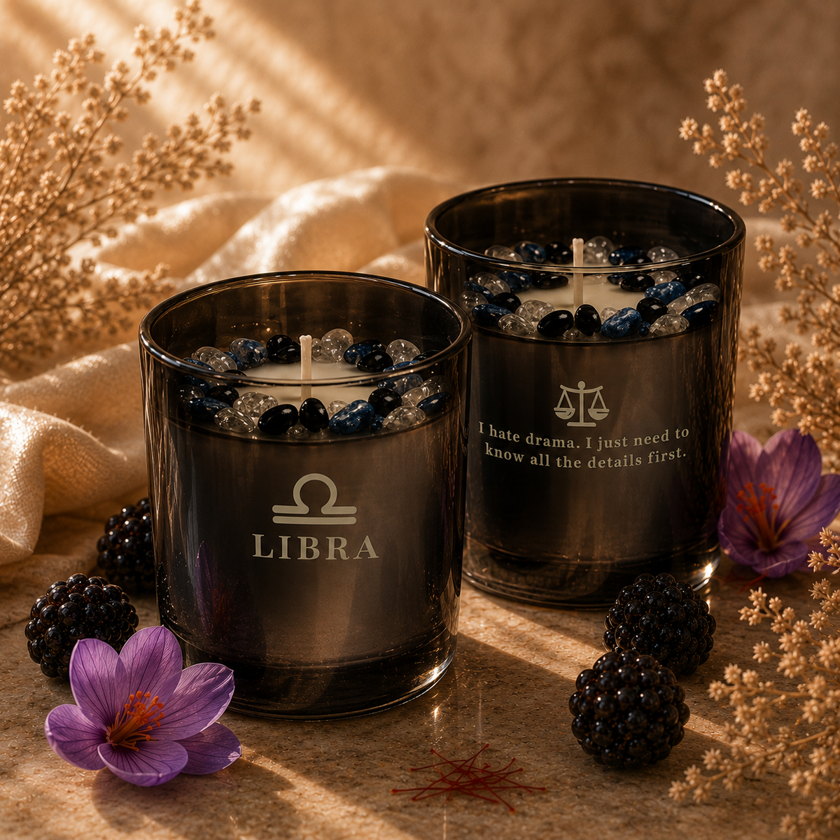 Libra Zodiac Crystal Candle, 10oz