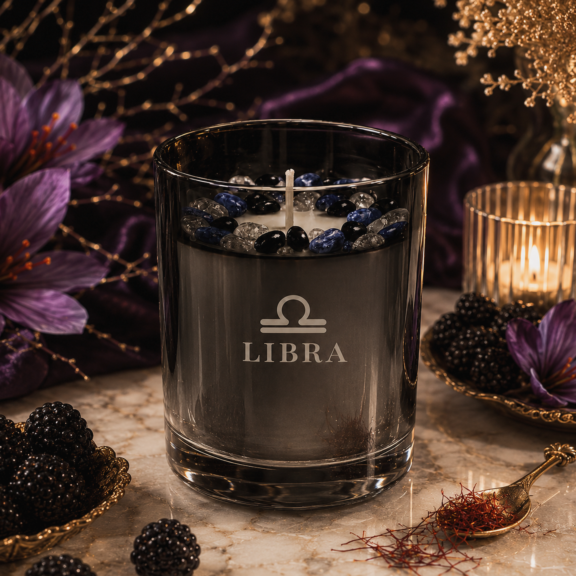 Libra Zodiac Crystal Candle, 10oz