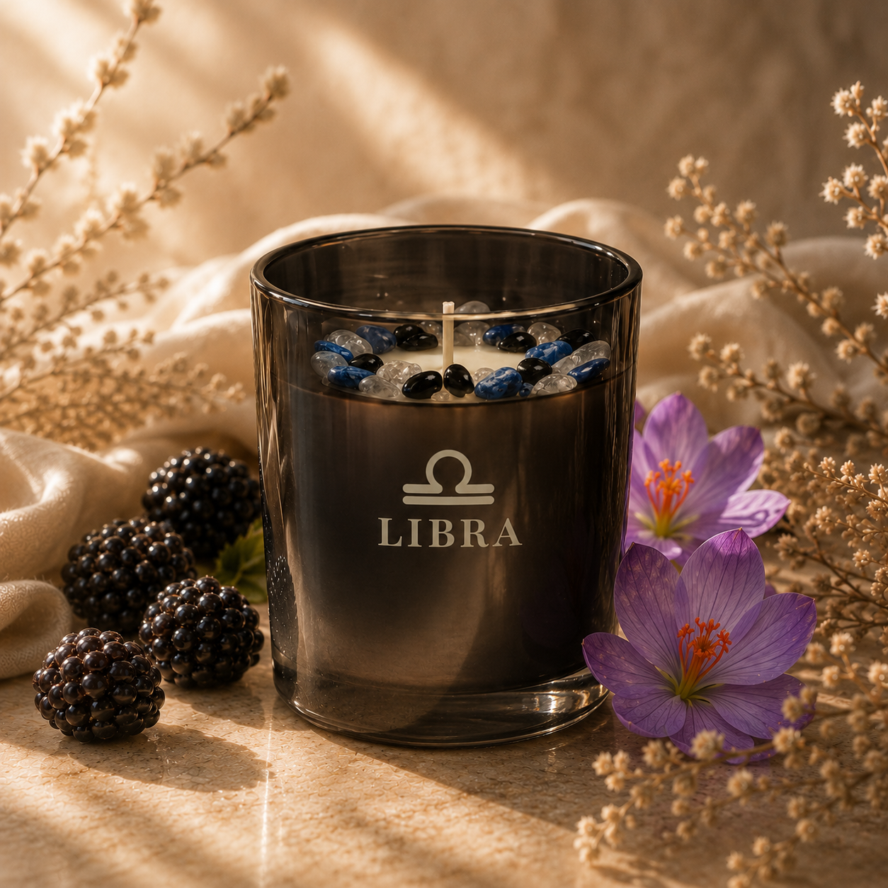 Libra Zodiac Crystal Candle, 10oz