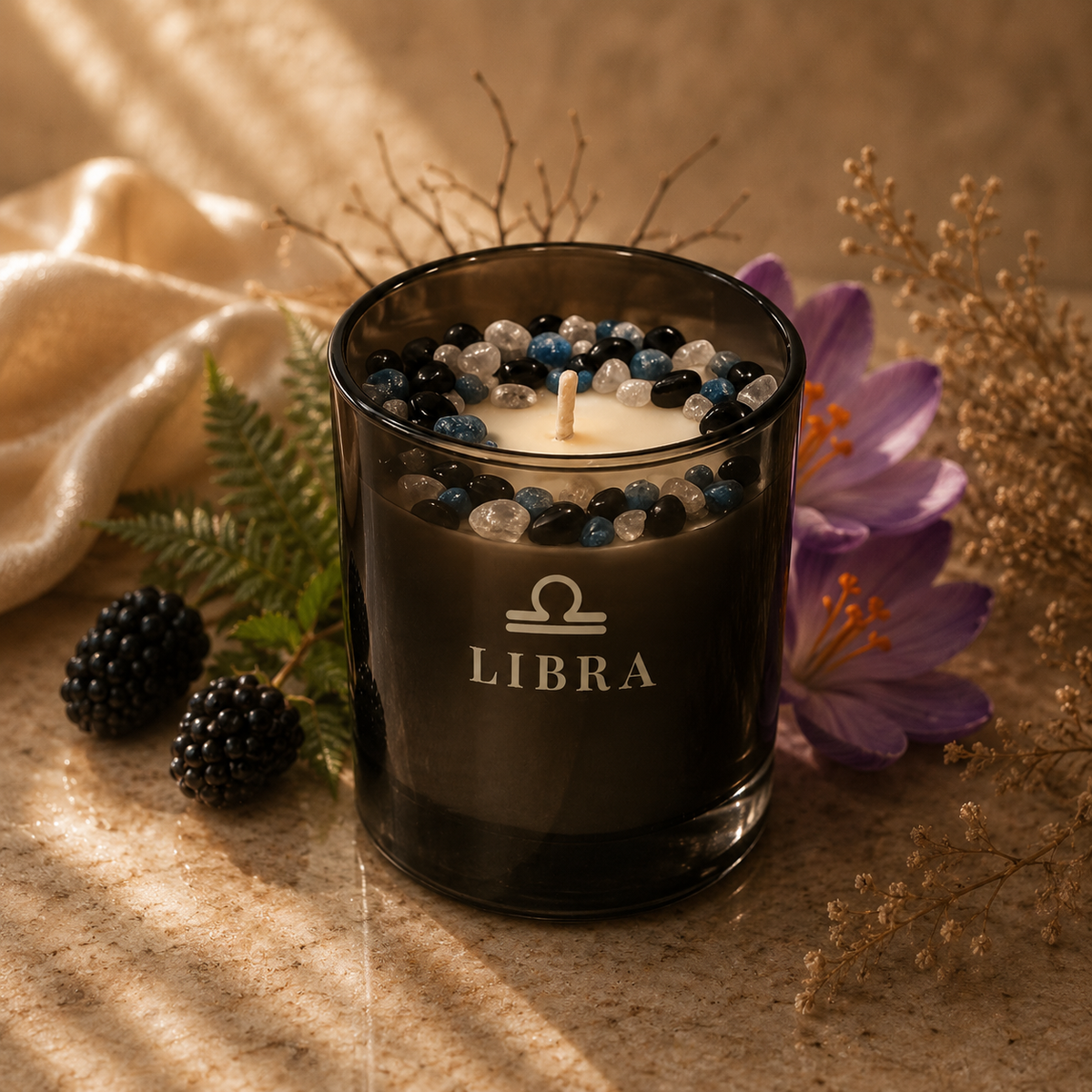 Libra Zodiac Crystal Candle, 10oz
