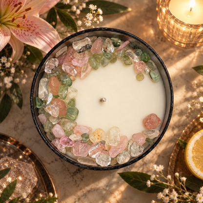 Moonlight Garden Handcrafted Crystal-Infused Coconut Soy Wax Scented Candle, 10oz